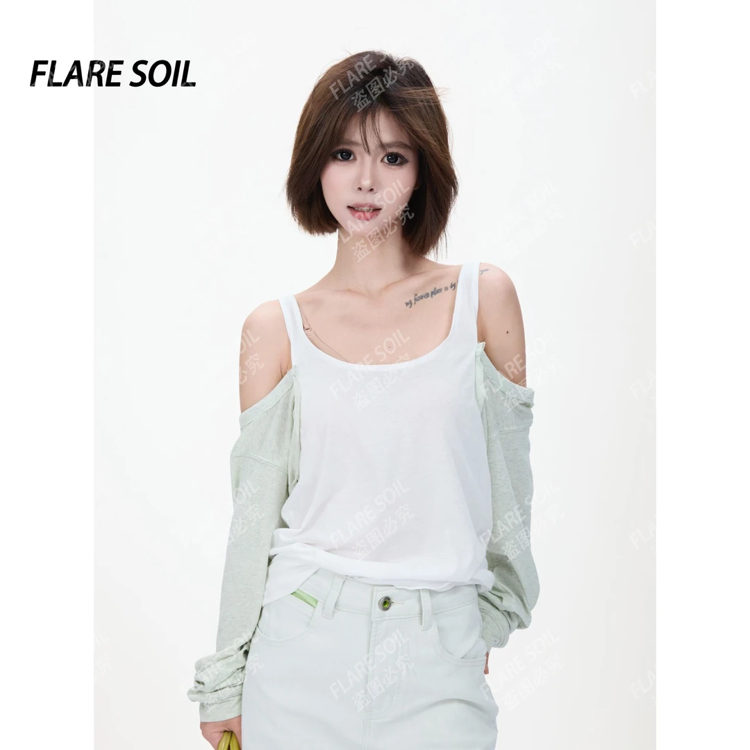 【FLARE SOIL】韩式休闲户外吊带时尚白色短款运动百搭吊带上衣T500