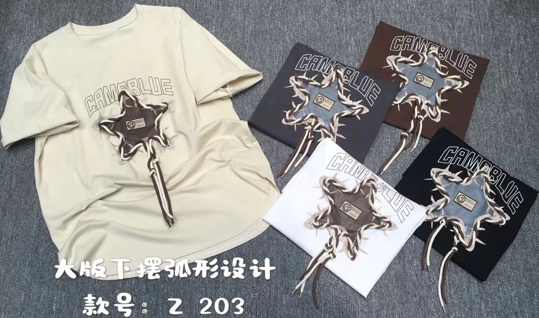 Lulu家～休闲风宽松型短袖修身型T恤潮流印花重工轻奢弧形夏季