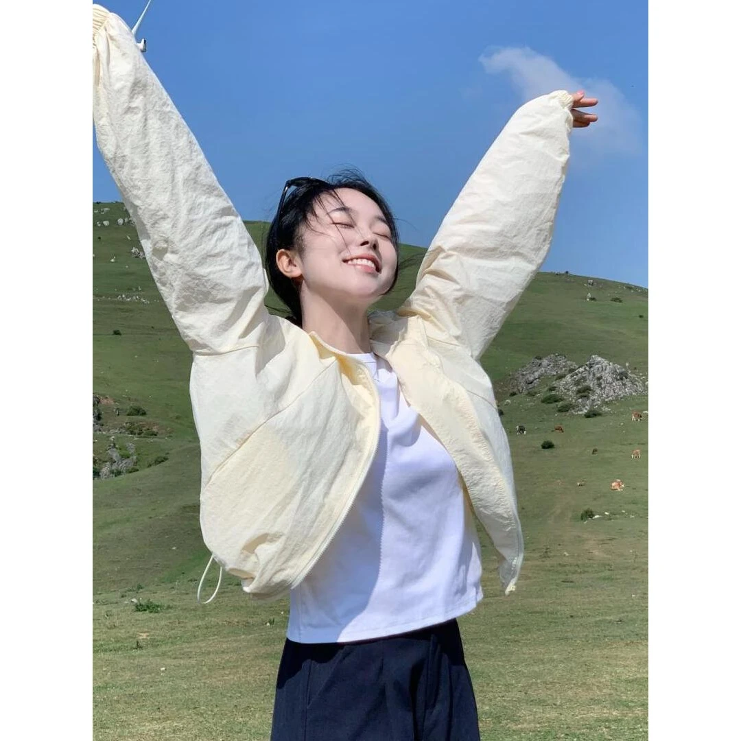 奶黄色外套女薄款2025早春别致小众长袖开衫夹克高腰百搭休闲裤