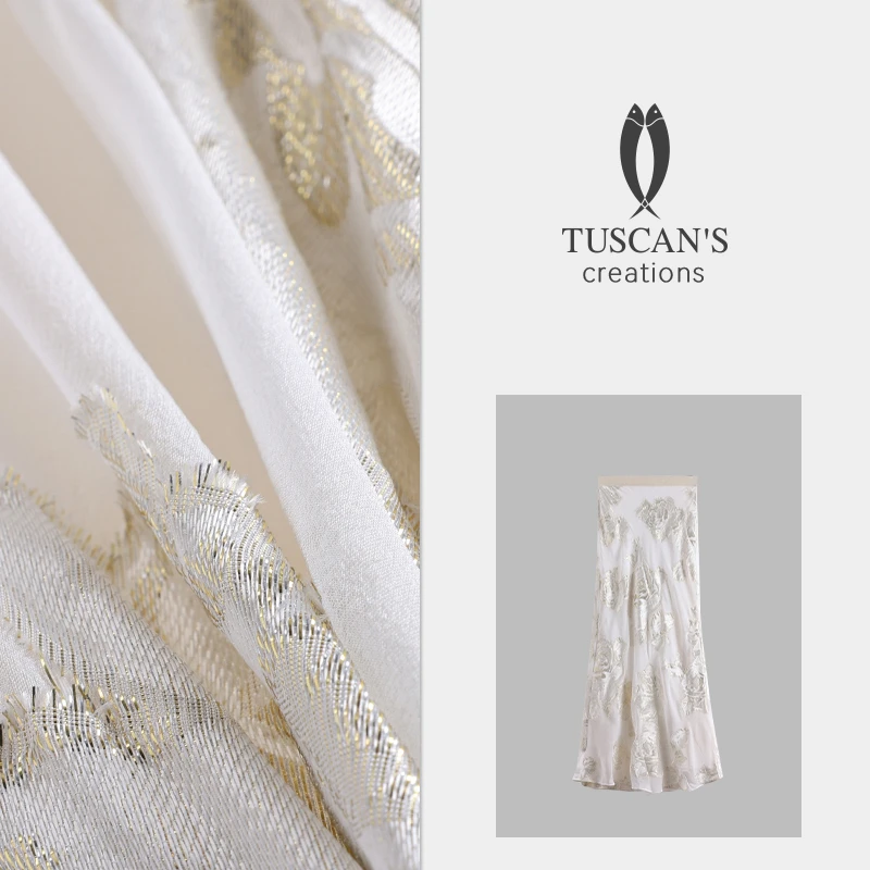 TUSCAN'S CREATIONS夏季薄款桑蚕丝刺绣半裙气质名媛裙子时代集团