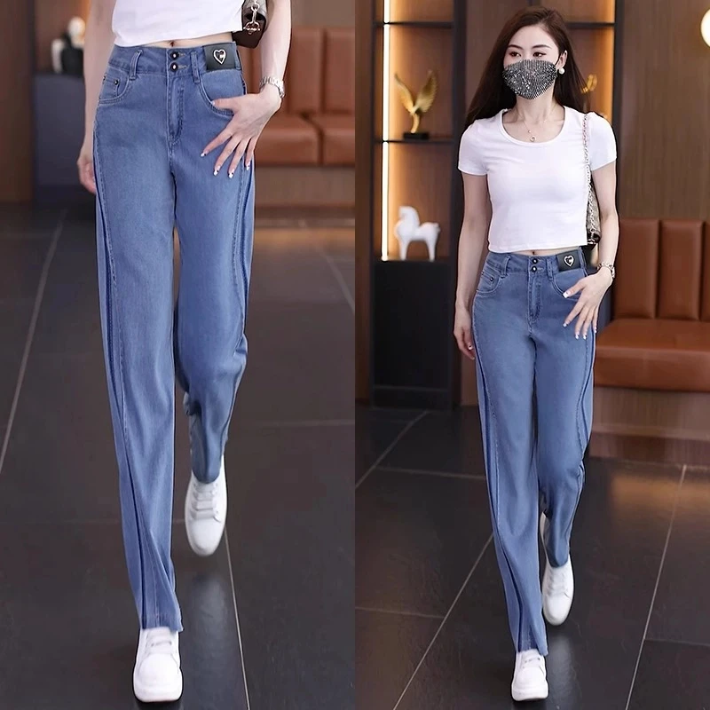今年流行的爆款裤子女士牛仔裤2025新款夏季薄款冰感直筒裤阔腿裤