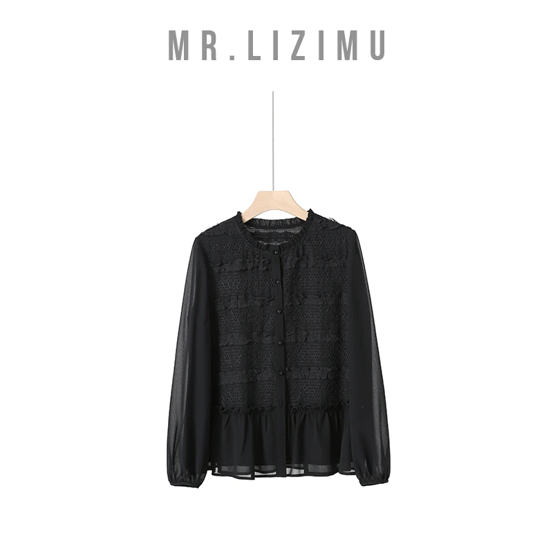 李子木先生木耳领长袖衬衫女2025秋季新款设计感休闲百搭减龄上衣