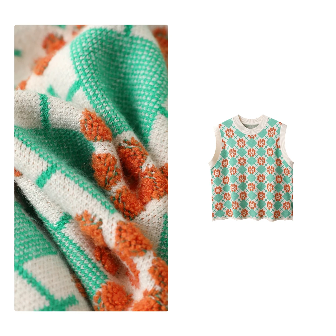 反季！特！门店24&9！桔园马甲」重工菱格撞色提花无袖马甲女H00619