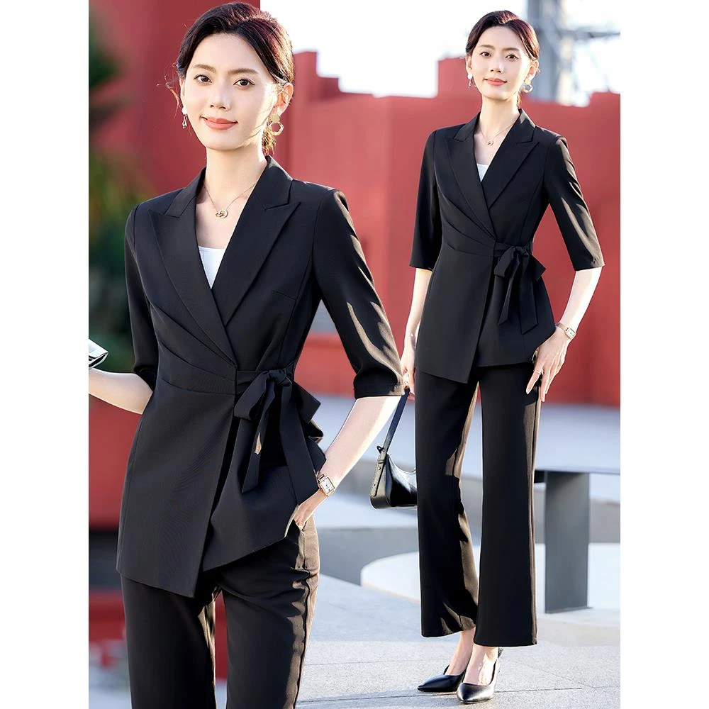 黑色西装套装女夏季2025新款高级感气质女神范职业装工作服西服