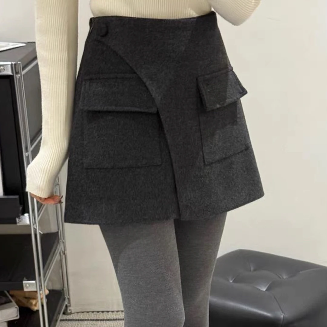 【云云精选】7572 冬季工装口袋呢料A字裙