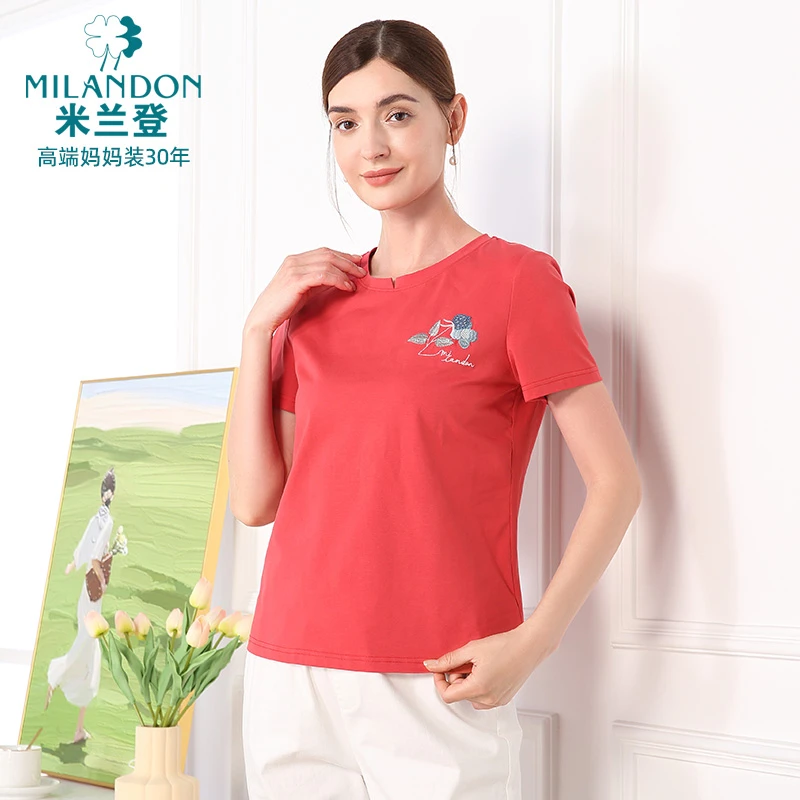 MILANDON/米兰登2025夏休闲圆领短袖T恤新款透气女上衣1Q2T1188X
