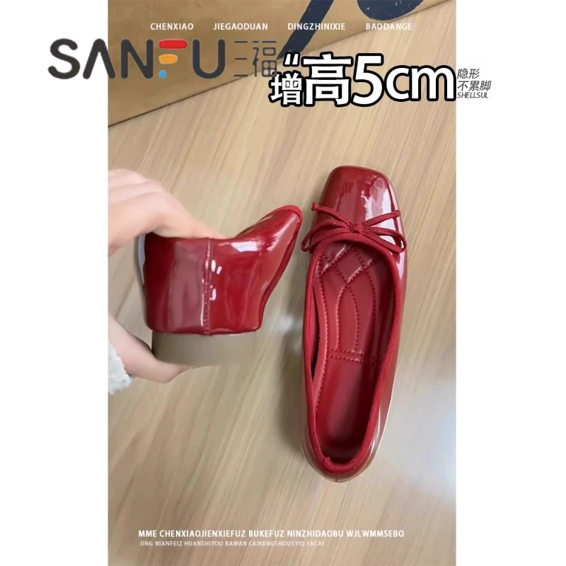 爆款不累脚隐形内增高小个子红色单鞋女2025新款高跟鞋浅口玛丽珍