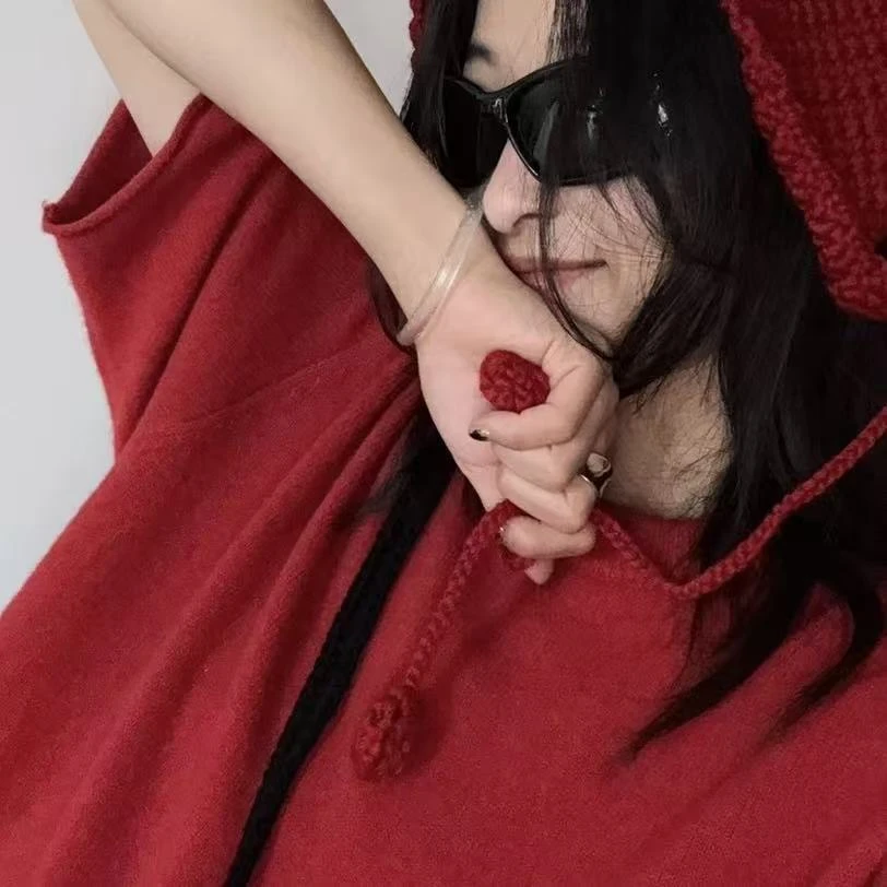 ｛귤 언니｝CE红色短袖毛衣