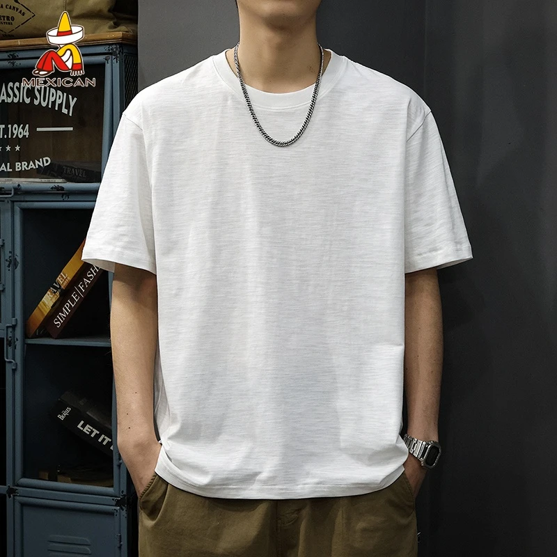 Mexican/稻草人230克重磅纯棉男士t恤短袖夏季半袖体恤大码打底衫