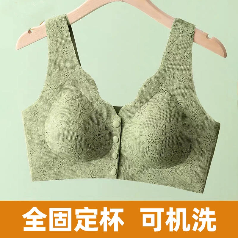 【全固定杯可机洗】妈妈内衣大码蕾丝前开扣中老年文胸老年人背心