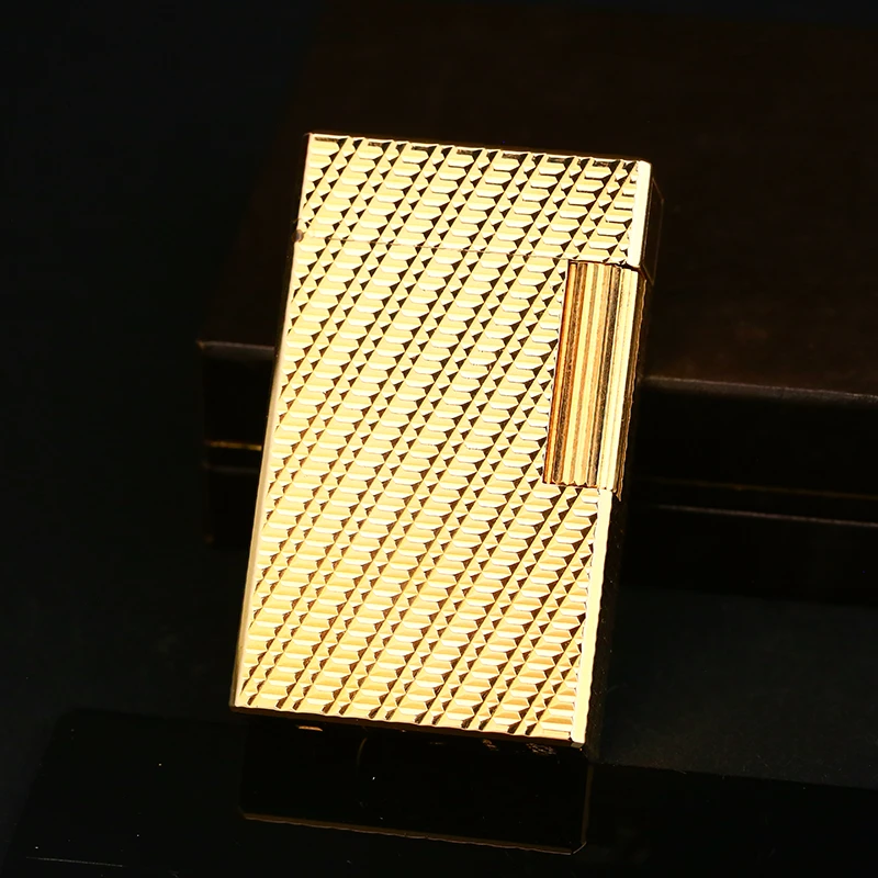 Dupont充气打火机镀金斜条横纹L1大号纯铜经典款男士防爆高档送礼
