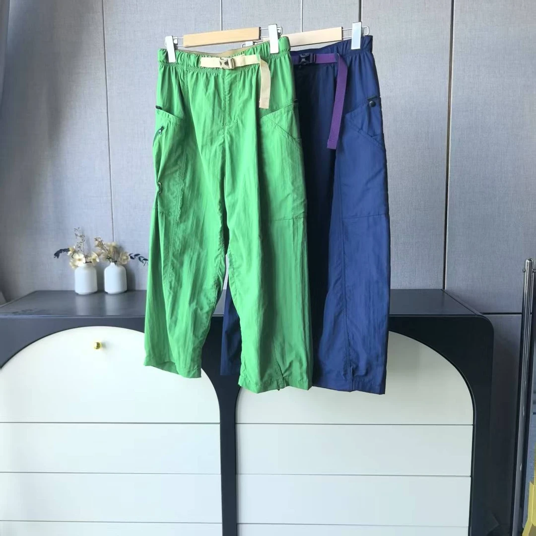 木子家I     25080【八分工装裤】撞色腰带刺绣速干纸袋裤