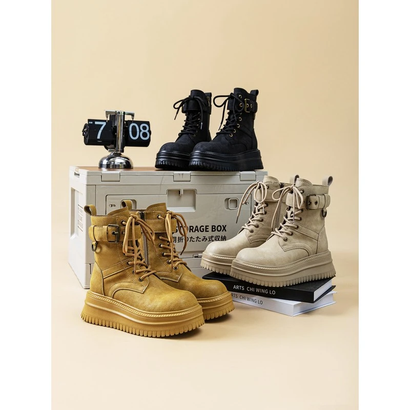厚底马丁靴女2025早秋新款英伦风爆款超火真皮短靴户外工装大黄靴