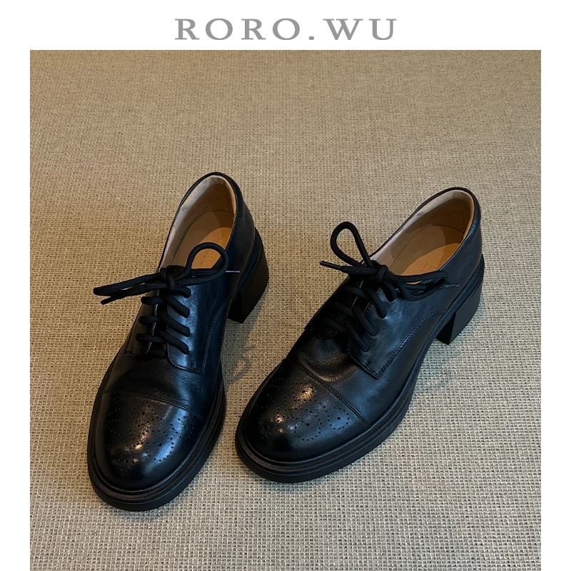 娆娆吴·牛皮英伦风精致雕花设计系带时尚高跟气质百搭单鞋A432