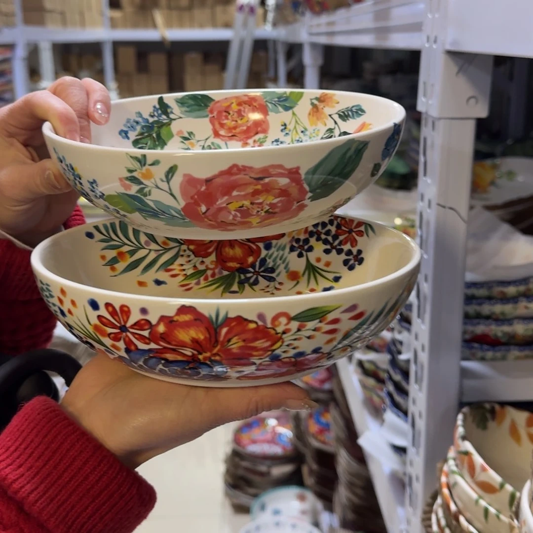 瓷片外贸8英寸深盘2只，繁花➕早秋