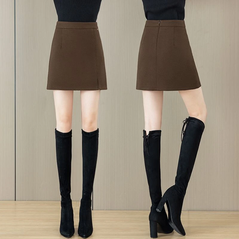气质毛呢半身裙秋冬2025新款小个子修身显瘦开叉a字包臀一步短裙