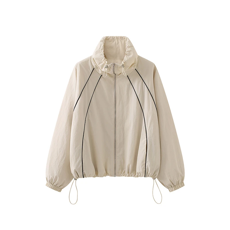 春季新款插肩袖运动休闲短外套女学院风宽松显瘦长袖上衣