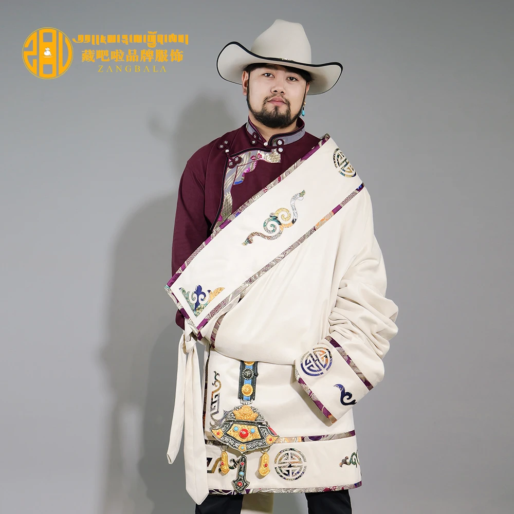 藏吧啦男士掏花高档皮藏袍藏式服装传统民族服饰新款