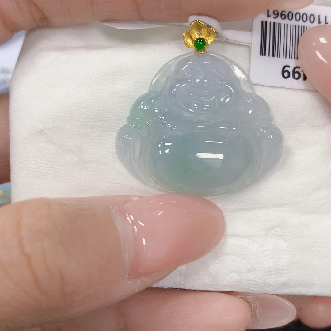 翡翠18K金镶嵌颈饰天然翡翠a货 百元以上9米证书费自理