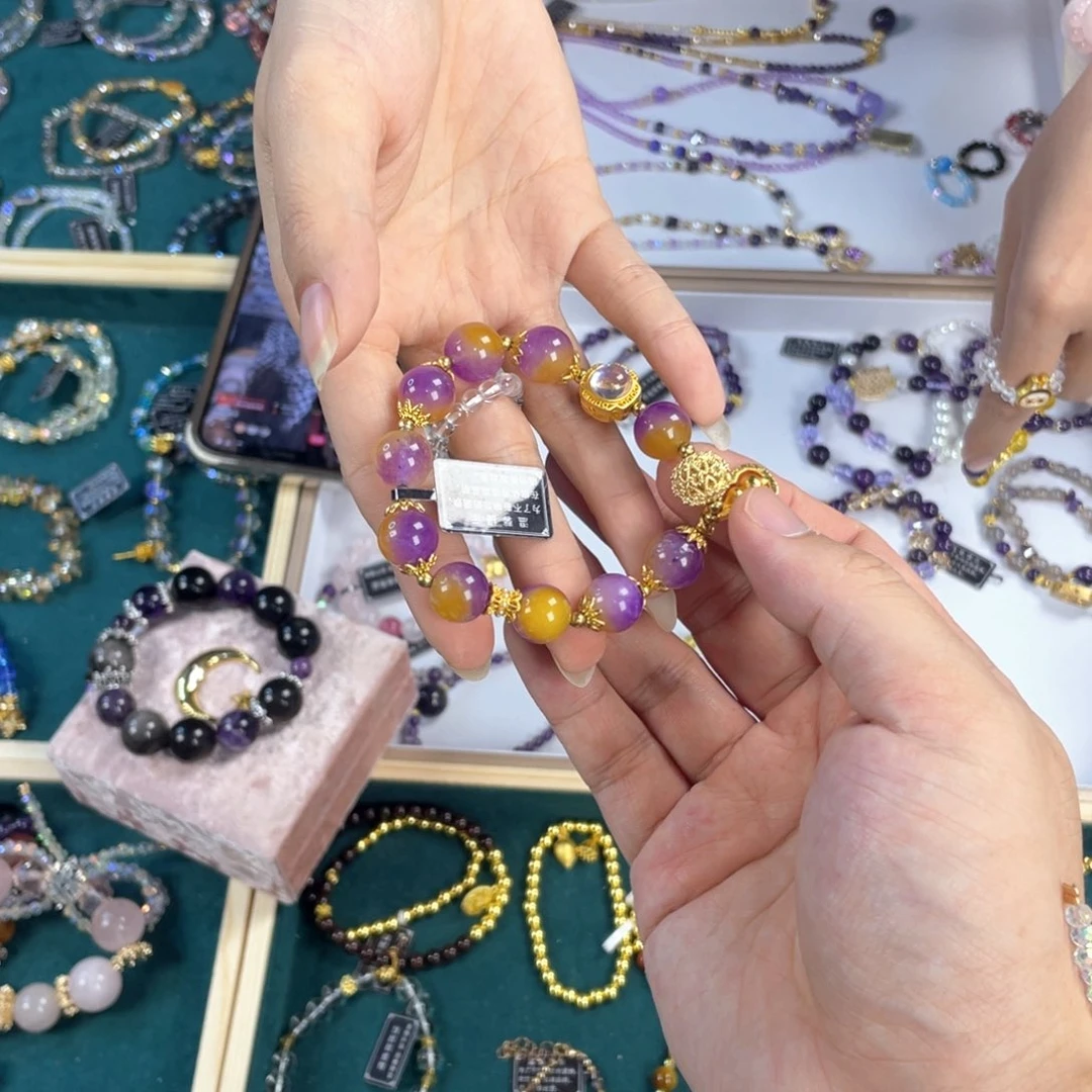 水晶手链银S925镀金镶嵌