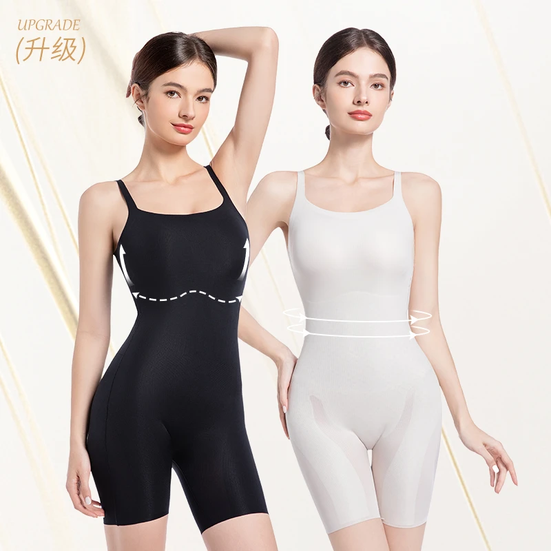 S56四角夏薄款轻塑形后脱塑身衣自带胸垫可调节肩带聚拢连体衣
