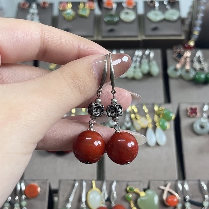 玛瑙/玉髓耳饰银S925镶嵌14左右