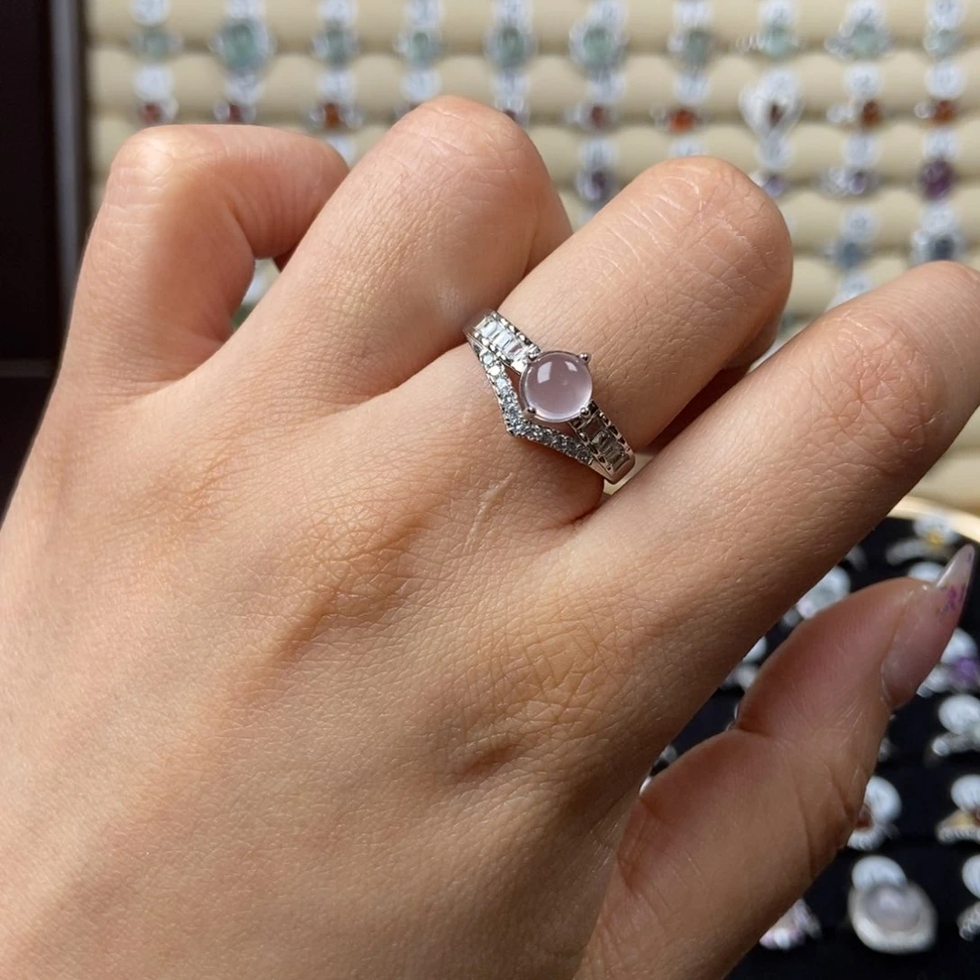 芙蓉石戒指银S925镶嵌7*Y