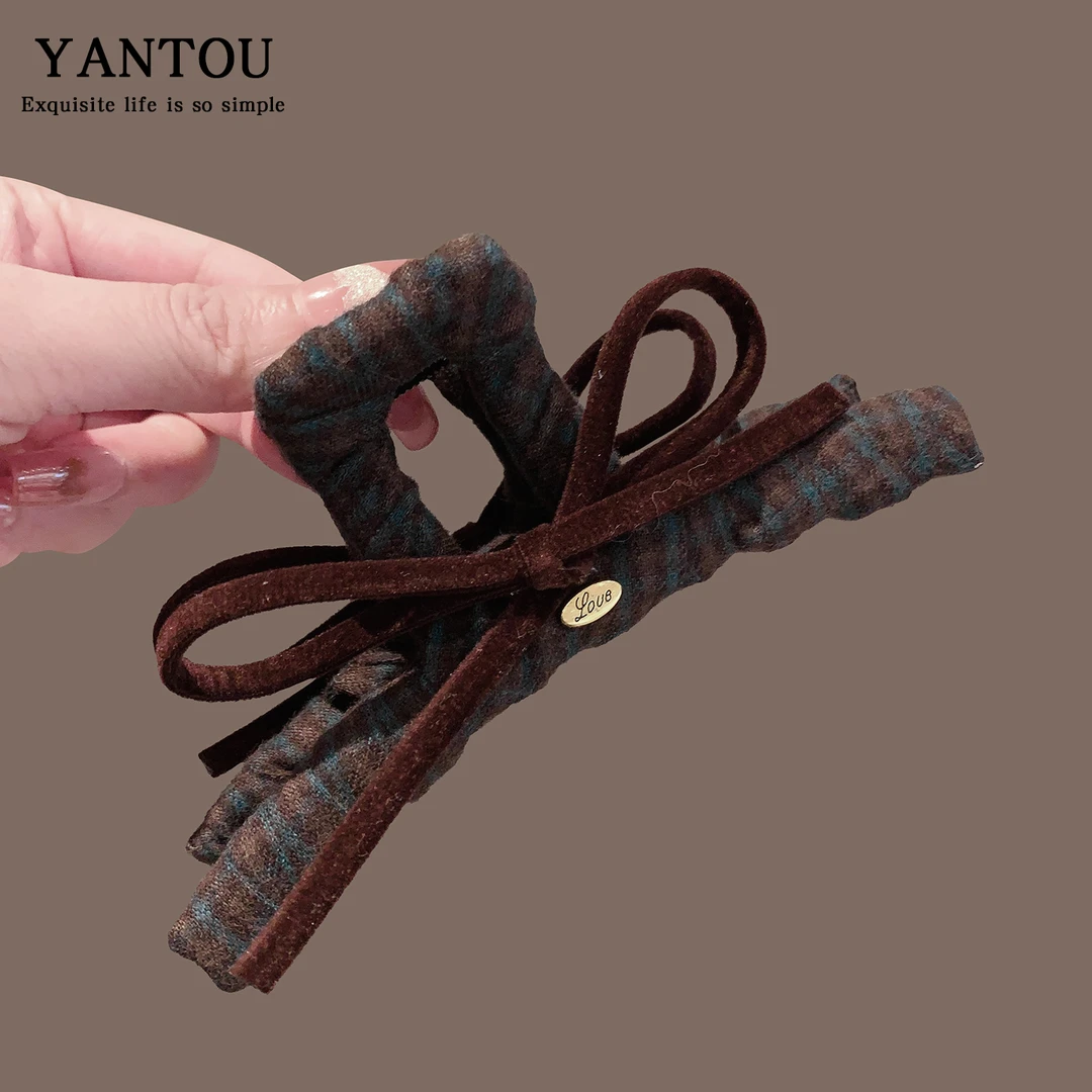 韩系气质布艺蝴蝶结抓夹女大号发量大发夹高级感百搭后脑勺鲨鱼夹