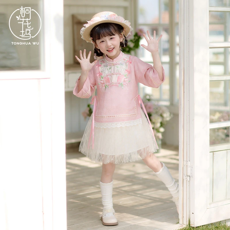 桐花坞【蜜桃春】汉服女童春夏儿童新中式连衣裙小女孩汉洋折衷唐装