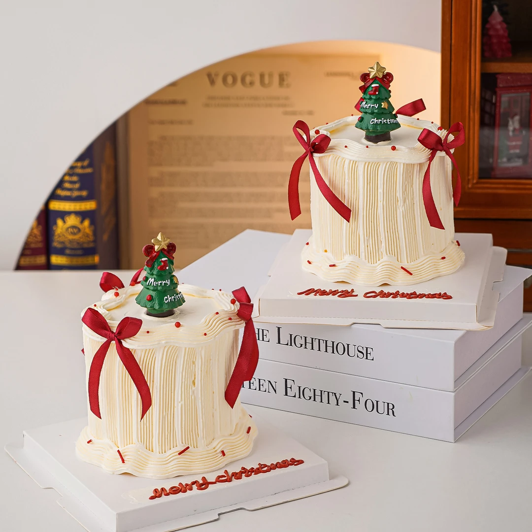 2026圣诞节许愿树蛋糕装饰摆件平安夜快乐氛围感蝴蝶结丝带插件