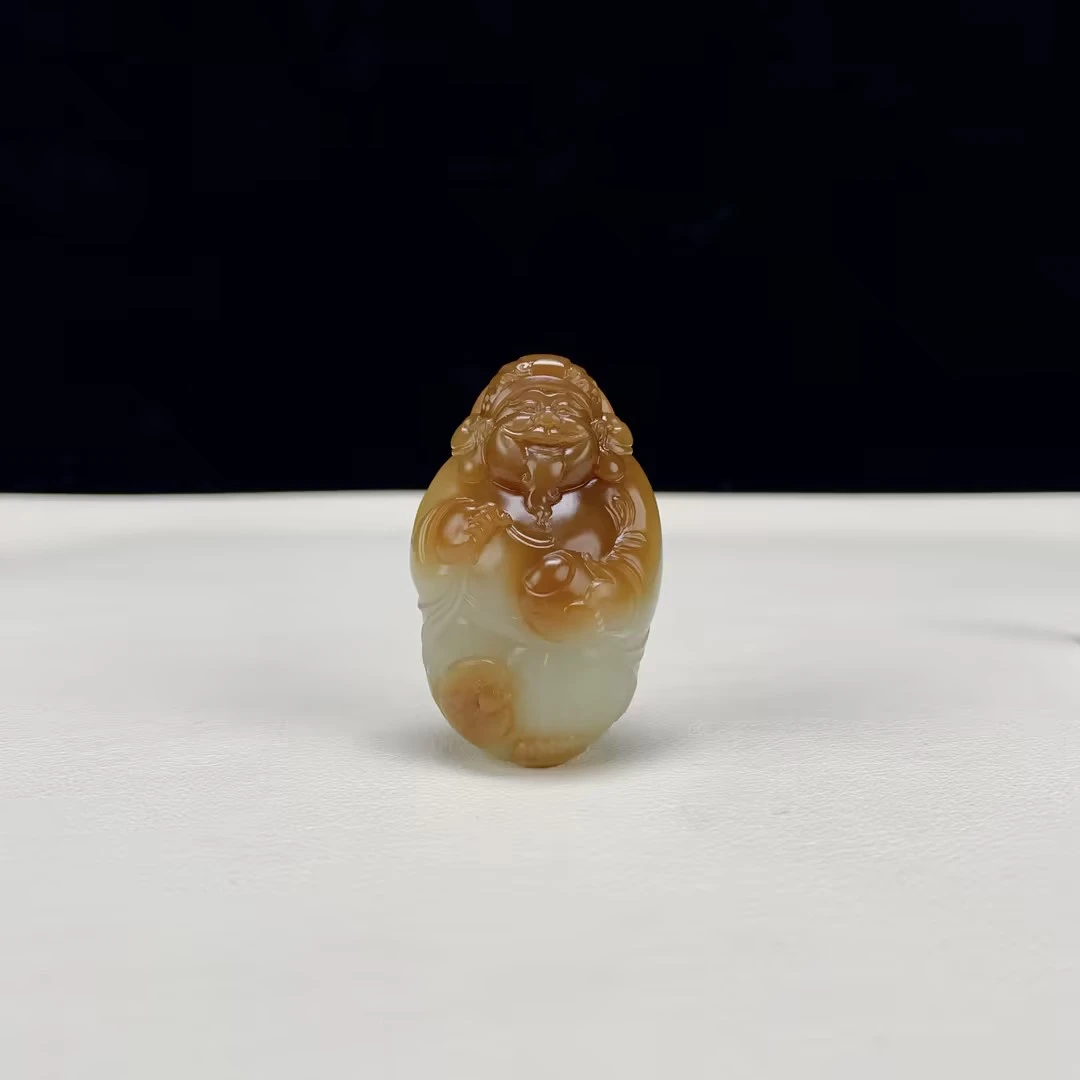 【豫人豫品】和田玉吊坠糖玉财神h386