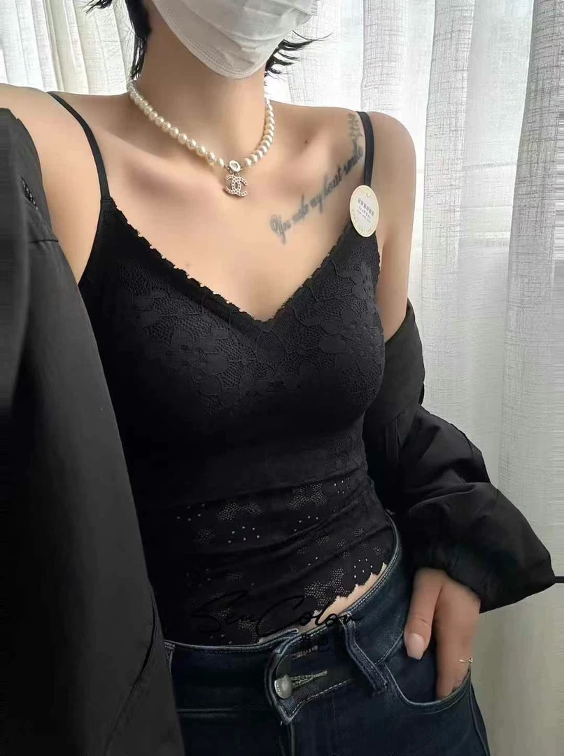【呼吸棉蕾丝美背】6213-1蕾丝美背长款时尚性感法式加厚透气修身