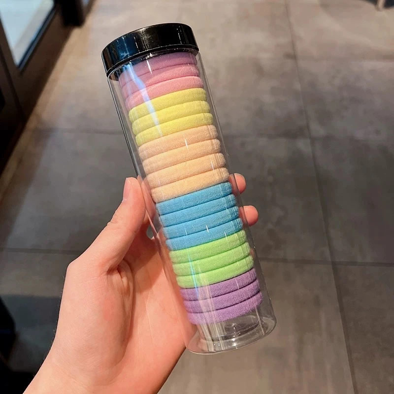 RC4 桶装无接缝彩虹色发绳扎头绳毛巾圈弹力儿童耐用扎发皮筋马尾