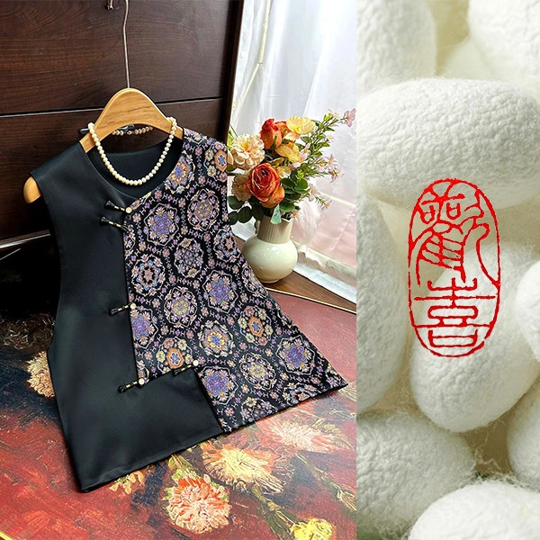 【紫玉镂金】25春夏新品桑蚕丝香云纱高端新中式马甲10043