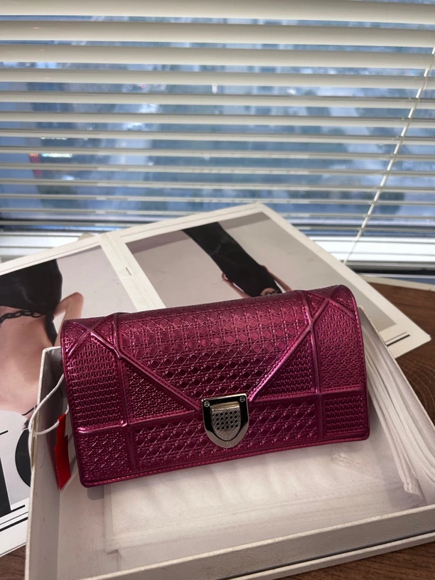 95新 DIOR/迪奥 粉紫色盾牌包单肩斜挎包时尚女士包