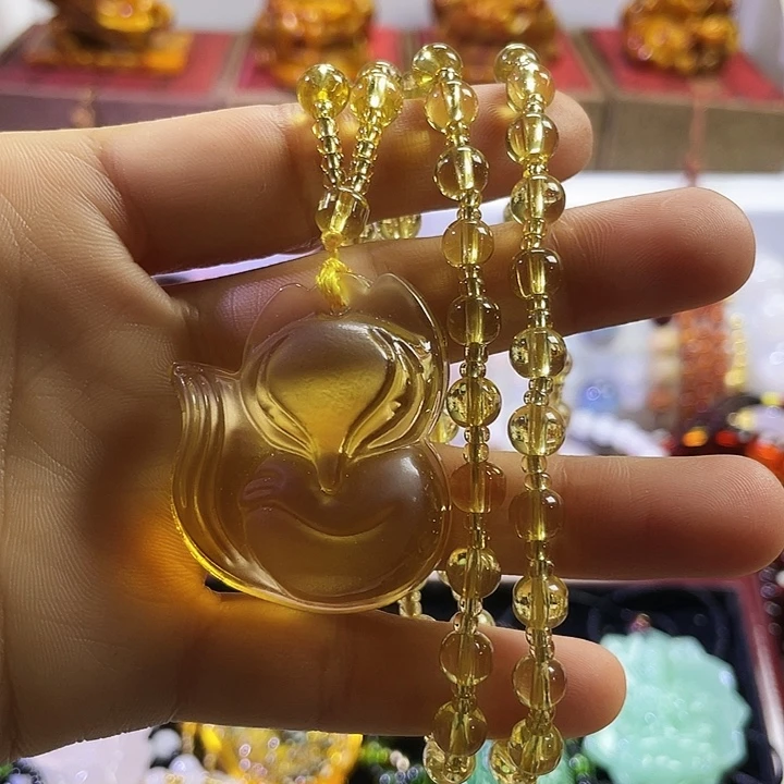 冰透黄狐狸吊坠➕珠子链条