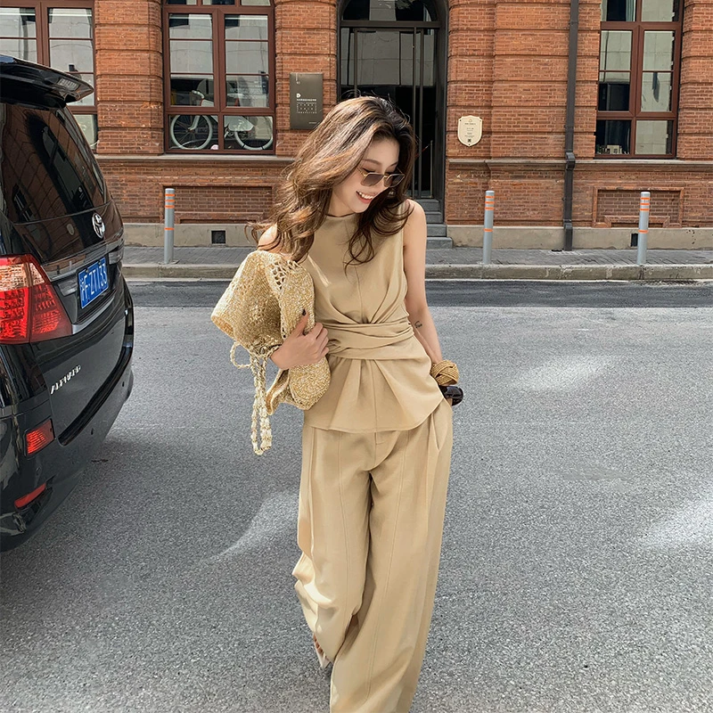 【ALONE SAVOR】智性美人米杏色ins风休闲神裤Z009