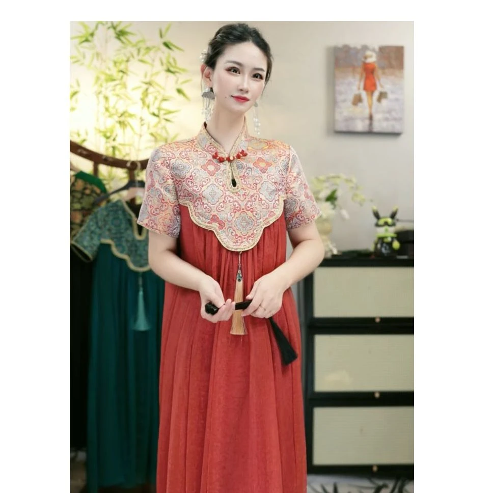 夏维莲2025夏季新款中国风飘逸日常长款连衣裙（2697）