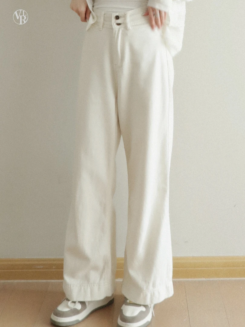 vuillard【修腿神裤】复古宽松水洗高腰百搭休闲裤深蓝撞色线牛仔裤