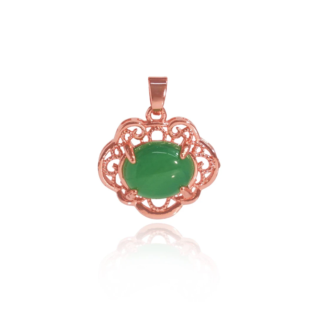 【山水珠宝】平安锁玉髓合金镶嵌吊坠赠合金项链【ZDZ346】