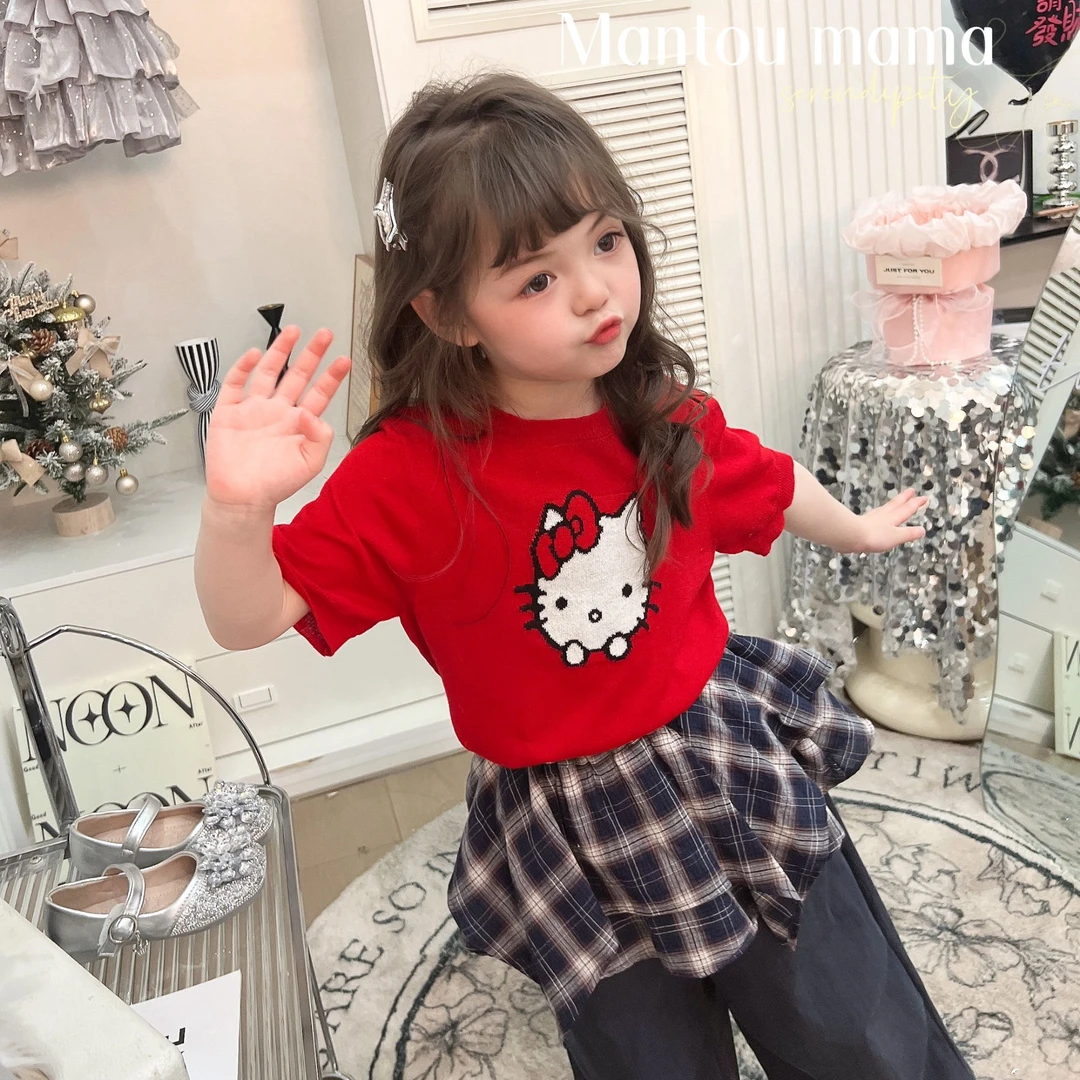 【Mt studio】【新款】卡通小猫毛衣短袖春夏季时尚针织衫精致搭公主