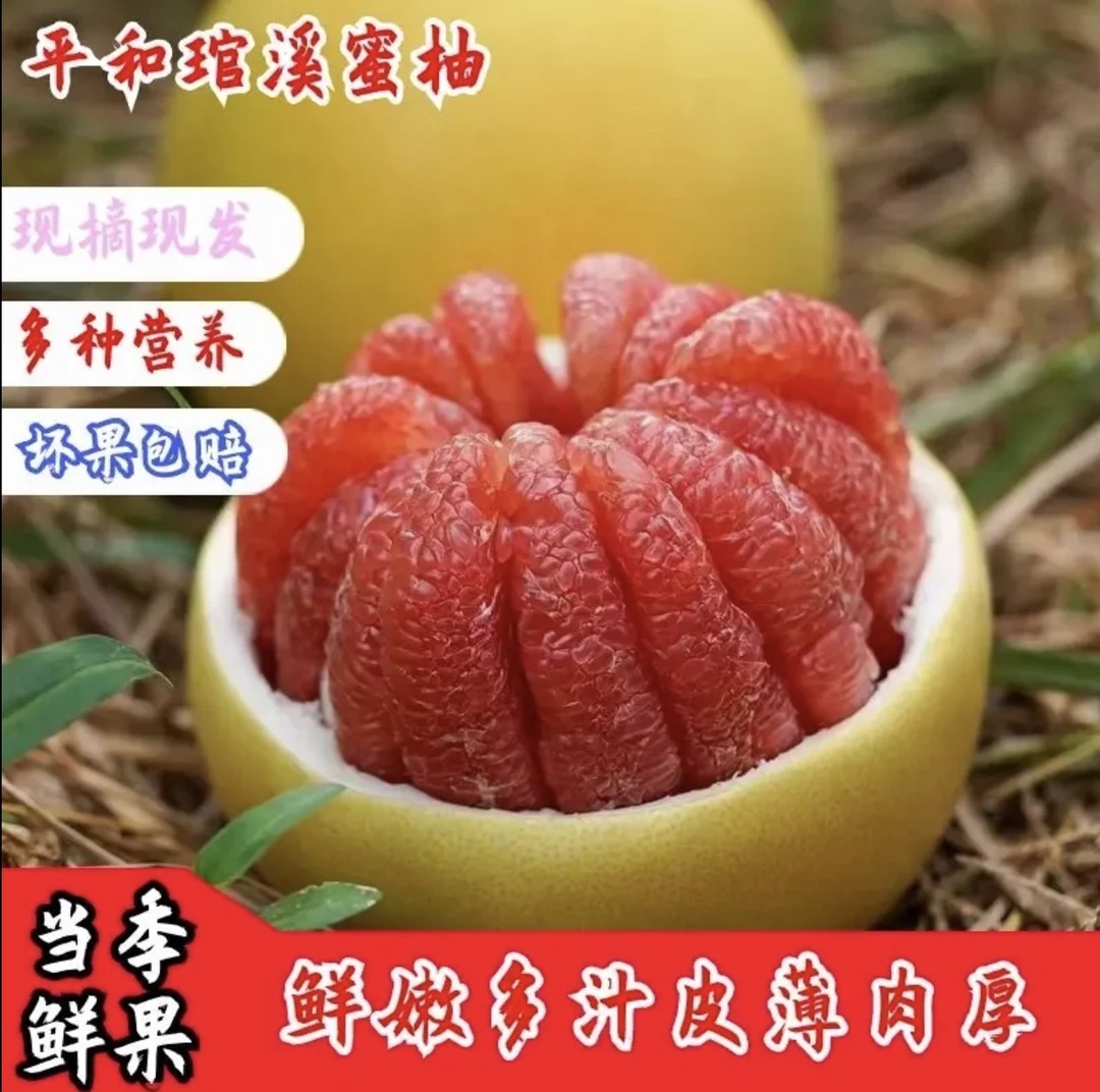 【现货！】平和琯溪红心蜜柚福建漳州新鲜采摘皮薄鲜甜多汁坏果包赔h