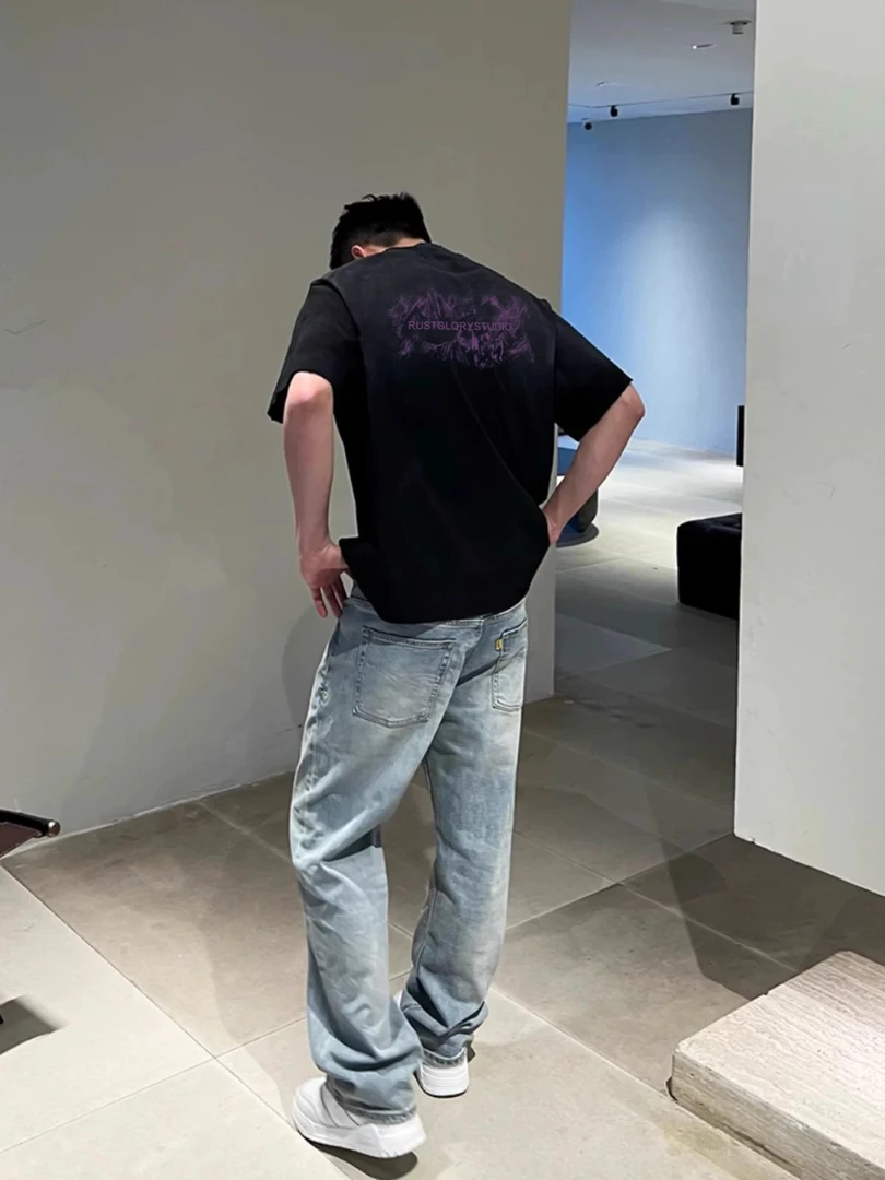 特大码300斤重磅欧美风潮牌设计感短袖t恤美式宽松高级感纯棉上衣