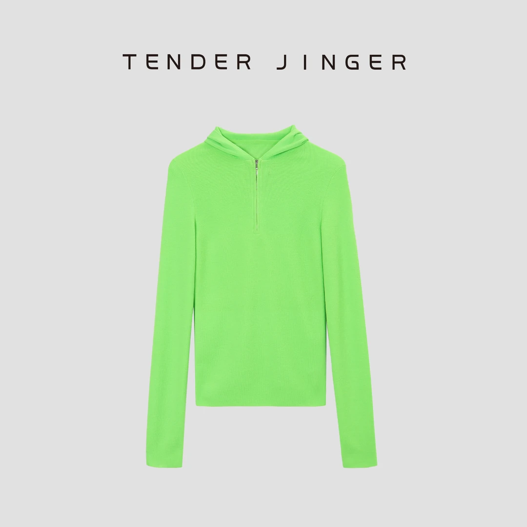 Tender Jinger【专柜】半门襟连帽修身羊毛针织衫T51BBS80000