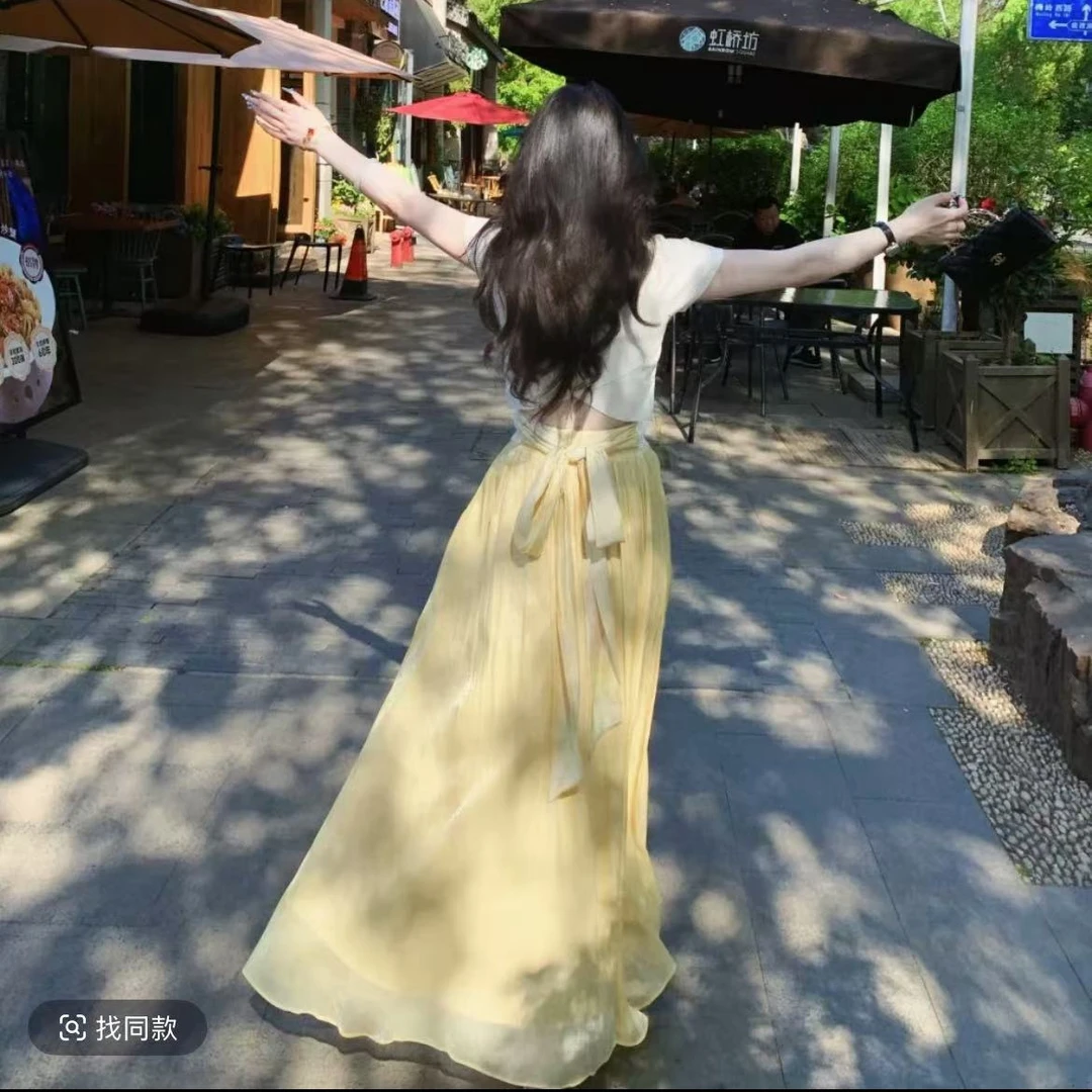 韩版收腰上衣两件套慵懒风休闲风法式半身裙极简风时尚套装