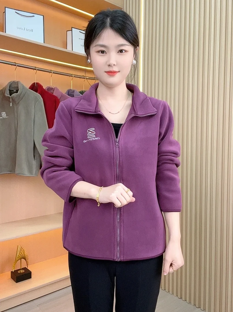 【春款】时尚休闲显瘦开衫炸街中老年女装纯色立领洋气夹克外套