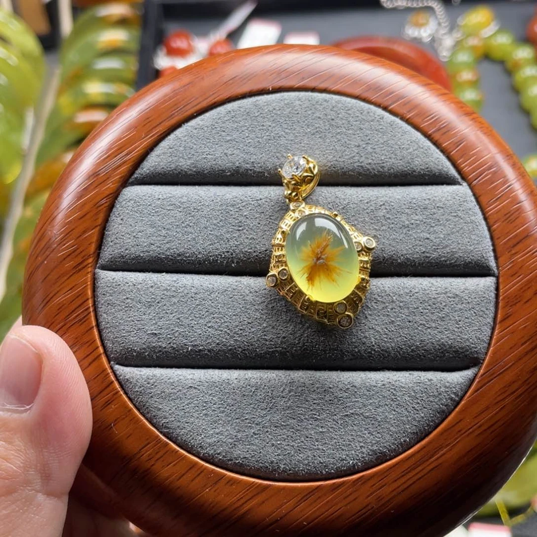 银S925镀金镶嵌蛇纹石玉颈饰