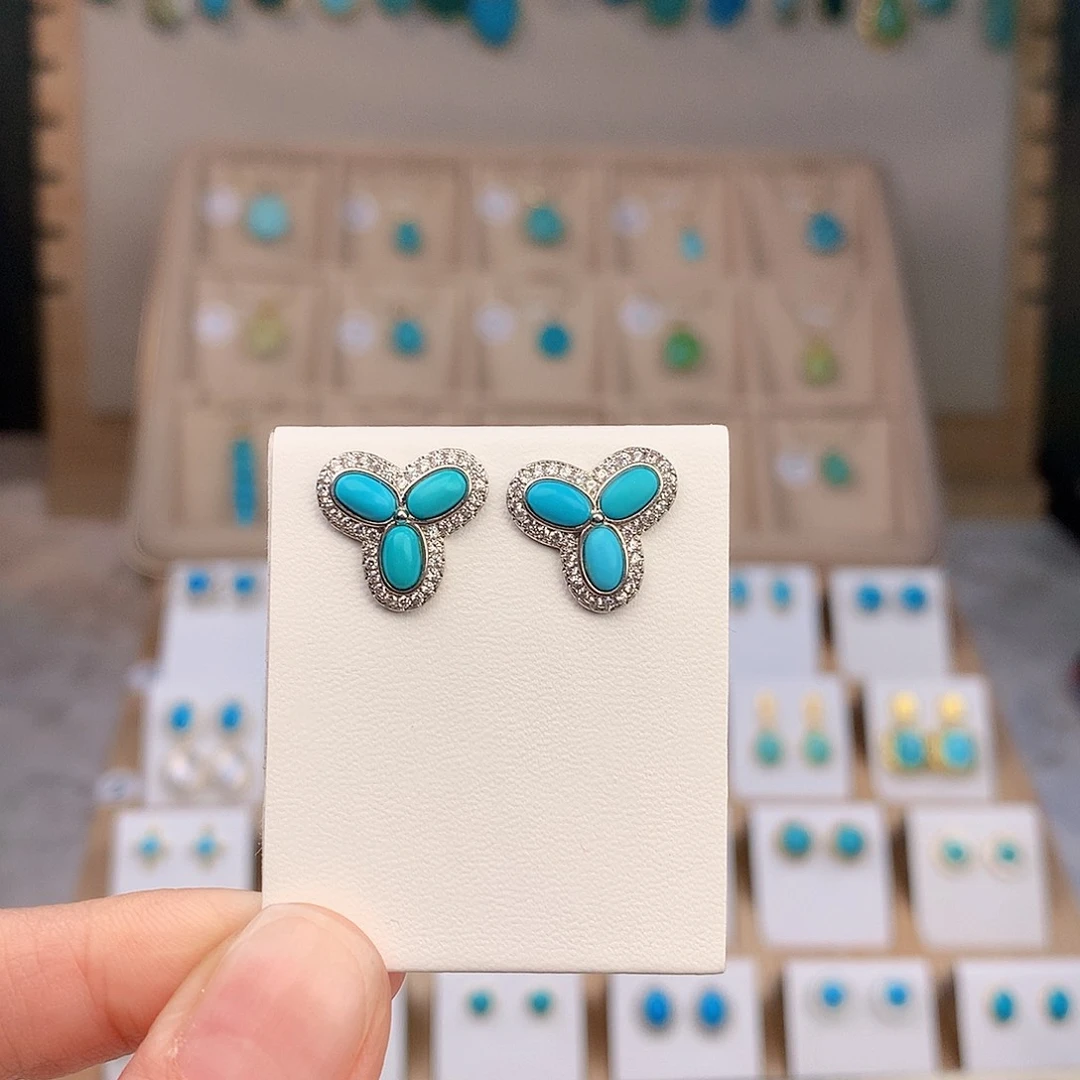 银S925镶嵌绿松石耳饰