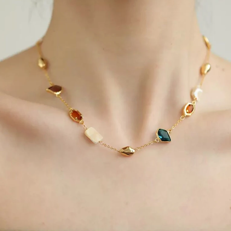 铜合金项链 《货号8652》多巴胺彩色项链（链长50抽拉可调节）