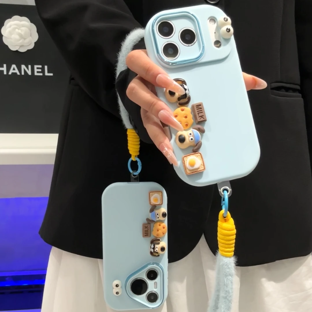 立体掌门狗公仔适用苹果17胖子手机壳华为vivo小米oppo挂绳防摔套